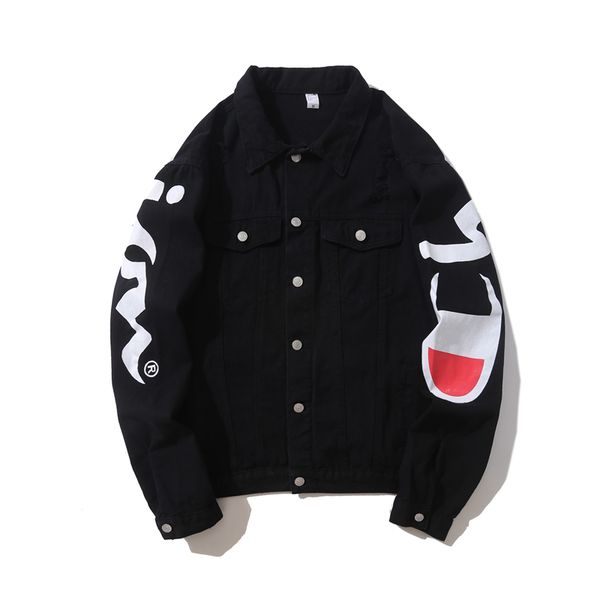 

autumn winter mens hip hop demin jacket kanye west male loose letter print outwear jacket coats destoryed trend brand clothing, Black;brown