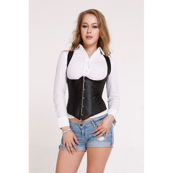 

gothic satin waist trainer cincher black steel boned body corset underbust cupless korsefor women corsets and bustiers, Black;white