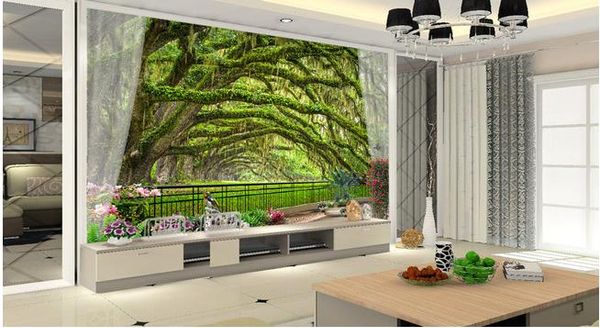 

стерео 3d пейзажная живопись зеленый лес солнечный свет гостиная обои для стен 3 д для гостиной