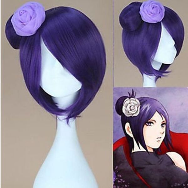 Konan Kısa Mor Düz Anime Cosplay Saç Peruk Moda Sentetik Peruk