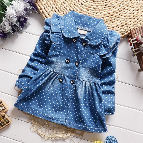 

cola spring baby girls coat toddler polka dots denim jacket infant baby cotton jean coat outerwear baby girls outfits jacket, Blue;gray
