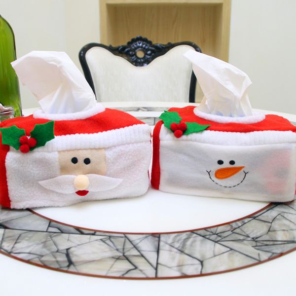 Feliz Natal Decorações Tissue Box Cover Bag Natal Santa Claus Boneco De Neve Removível Titular Tecido para X-mas Decoração De Mesa