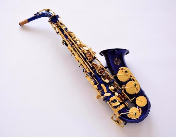 Hochwertiges Japan Suzuki Altsaxophon Eb Tune E Flat SR-475 F Sax Blue Gold Key Professionelles Blechblasmusikinstrument mit Mundstück