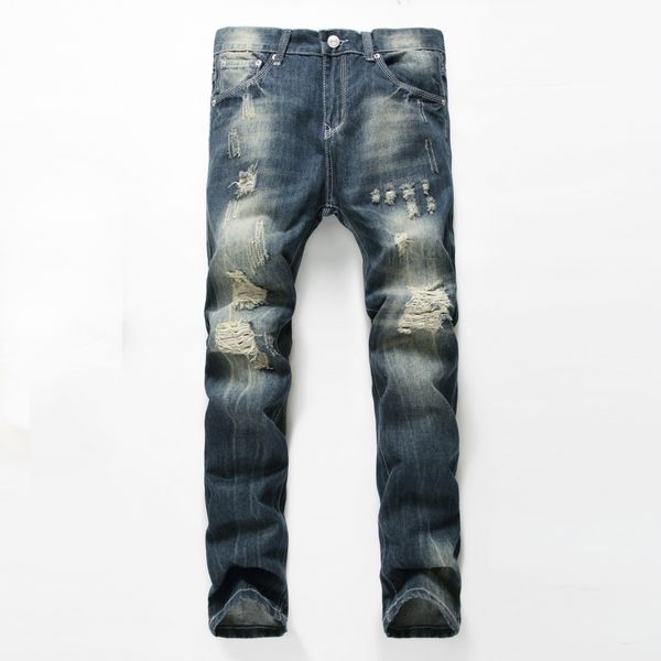 

male selling supply hole denim trousers straight slim autumn winter male jeans, Blue
