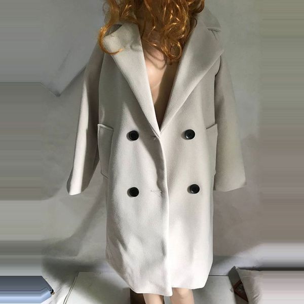 

new thin wool blend coat women long sleeve turn-down collar outwear jacket casual autumn winter overcoat winter jacket z5721a, Black