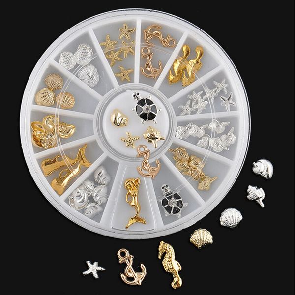 

fashion one wheel 3d nail art decoration ocean alloy jewelry glitter rhinestones, Silver;gold