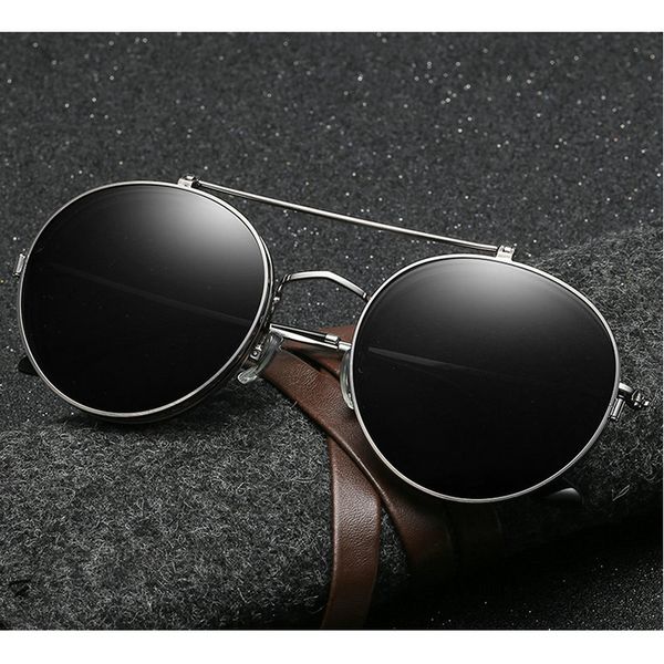 

vintage punk round metal style polarized sunglasses flip up clamshell brand design sun glasses luxury hip hop sunglasses nx, White;black