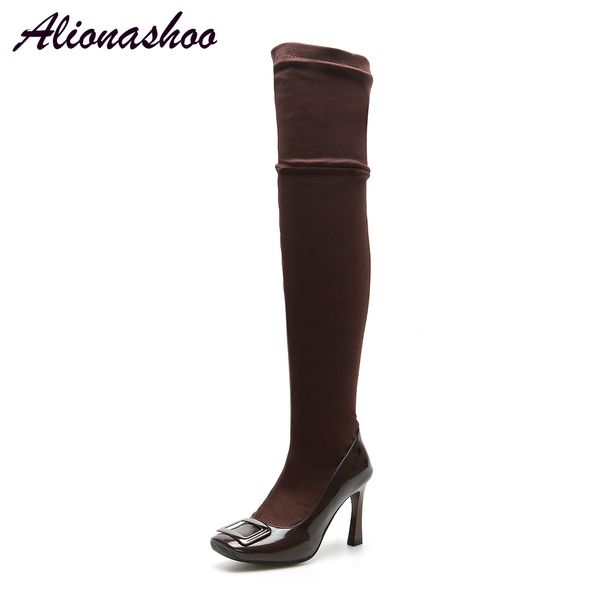 

alionashoo 2018 new shoes women boots black over the knee boots female autumn winter lady thigh high large size 34-46