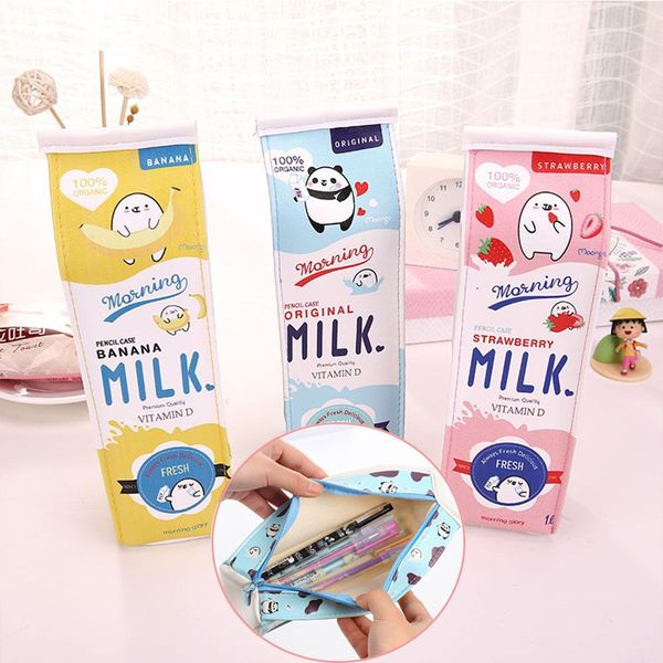 

korea cartoon milk bole school pencil case cute pu pen bag storage pouch stationery material office student school supplies