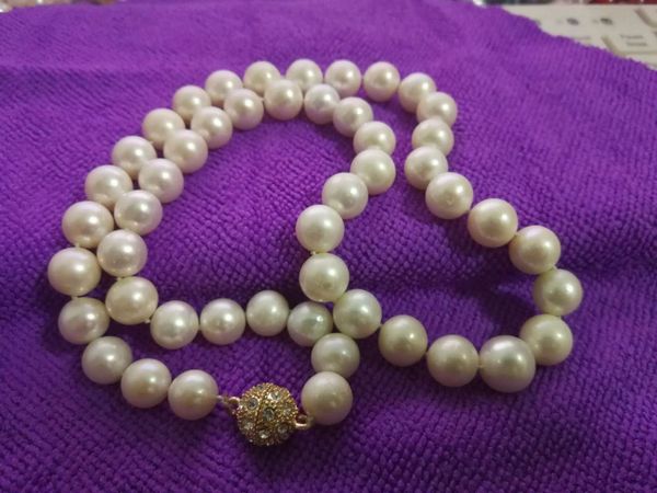 

beautiful 10-11mm round real natural south sea white pearl necklace 20inch, Silver