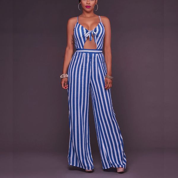 

womens striped jumpsuits 2017 spring summer turn down collar loose wide leg pants sleveless jumpsuits, Black;white