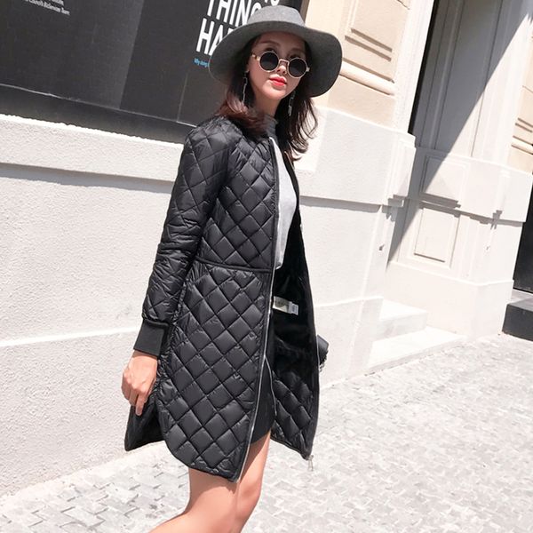 

women jacket 2017 autumn winter new fashion parkas padded ladies coats long quilted jackets collar thin clothing outerwear a940, Black