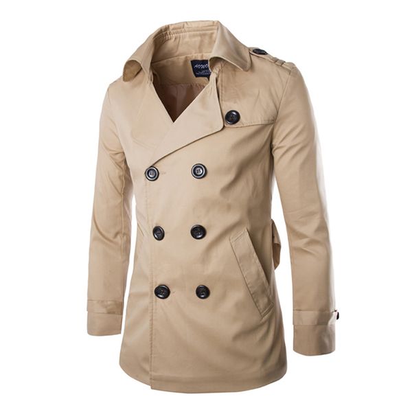 

mens long trench coat british slim double breasted europe trench coats jacket male winter windproof coat, Tan;black