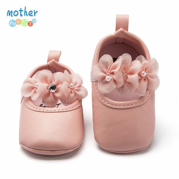 

0-1 years baby crib shoes flower princess shoes mary jane soft sole slip on moccasins infant girls leather dress 4colors, Black;grey