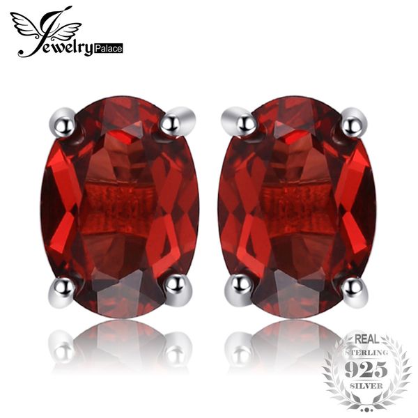 

jewelrypalace oval 2ct natural red garnet birthstone stud earrings solid 925 sterling silver new fine jewelry for women, Golden;silver