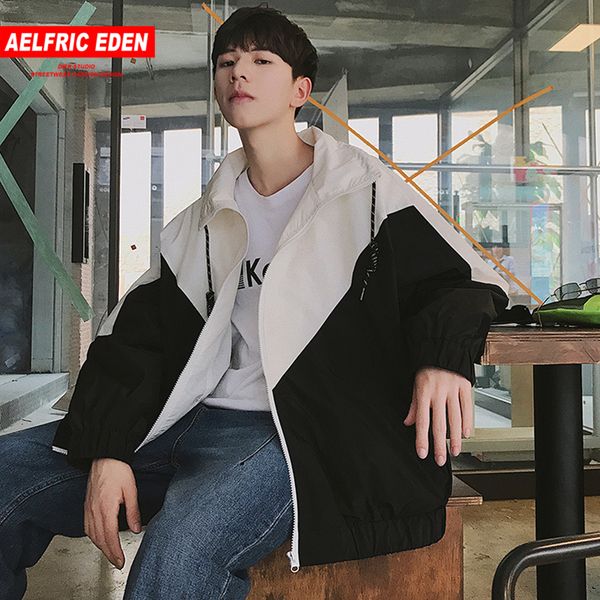 

aelfric eden color patchwork japan style mens jackets full zipper casual coats 2018 harajuku autumn male streetwear jacket mc18, Black;brown