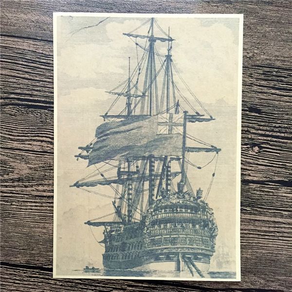 

ancient sailboat port poster paint retro kraft poster vintage wall art sticker living room picture 42*30cm yip-a056