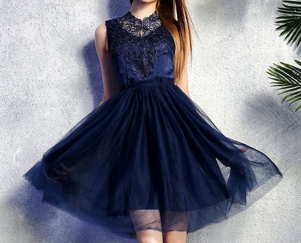 

dark navy bridesmaid dresses knee length pleats tulle with lace wedding party dress zipper back apricot, White;pink
