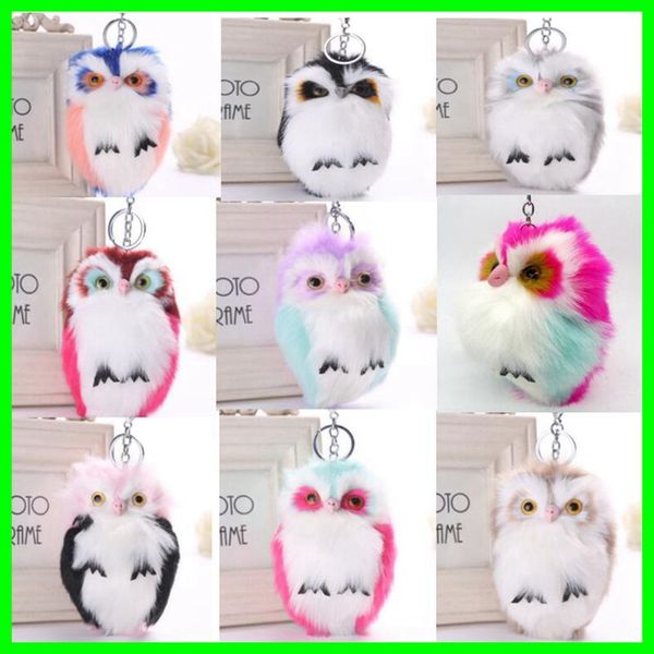 

owl design lady bag pendants pompoms women gifts lovely car key chians pom pom cute fluffy key rings