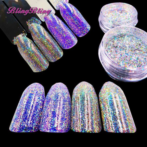 

blingbling nail flakes laser glitter fluorescent powder iridescent holographic nail glitter diy design art decorations, Silver;gold
