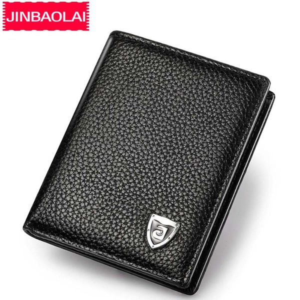

jinbaolai genuine cow leather men wallets mini teenager school purse thin card holder fashion soft small wallets for male, Red;black