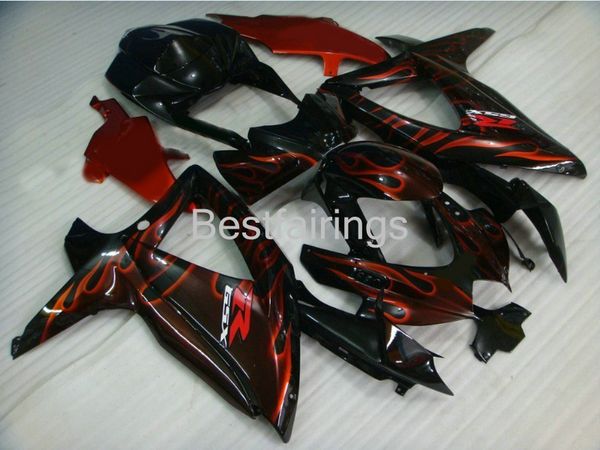 Motorradverkleidungsset für Suzuki GSXR600 GSXR750 2008 2009 2010, schwarze rote Flammenverkleidungen GSXR 600 750 08 09 10, Spritzguss XC21