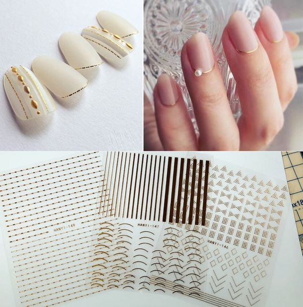 

fashion gold color nail sticker decals gel polish nail art decoration self adhesive nagel sticksers for decoration, Black