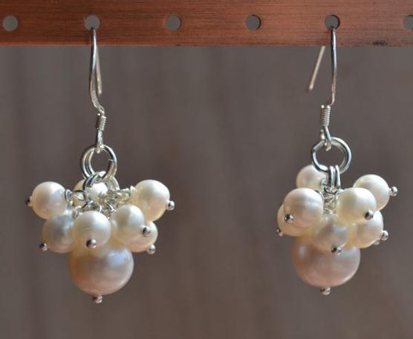 

genuine pearl earrings,white 5-8mm freshwater pearl grape earring 925 sterling silver jewellery,fashion lady's birthday gift