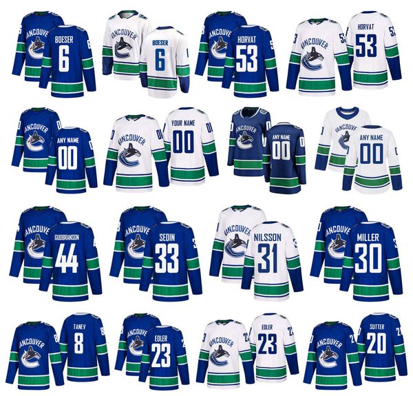 

customized vancouver canucks jersey brock boeser bo horvat henrik sedin ryan miller erik gudbranson nilsson virtanen sutter stitched hockey, Black;red