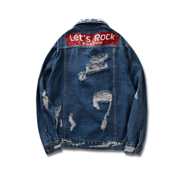 

in 2018, the popular men's jacket with ragged ribbons and jeans was made loose and enlarged with printed holes over size m-xxl, Black;brown