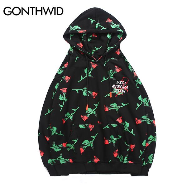 

gonthwid красная роза полный печатных вышивка письма толстовки мужские хип-хоп повседневная пуловер кофты 2018 мужской моды уличная, Black