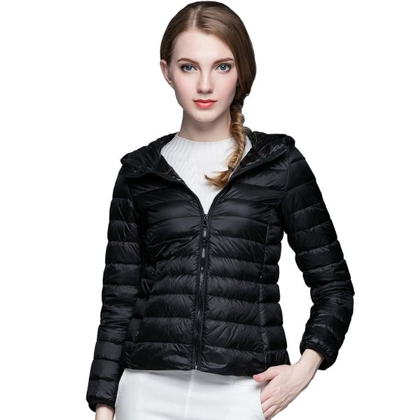 20187 Giacca invernale da donna impacchettabile Puffer manica lunga Solid femminile Warm Down Coat Donna Cappotto invernale con cappuccio Casaco Feminino