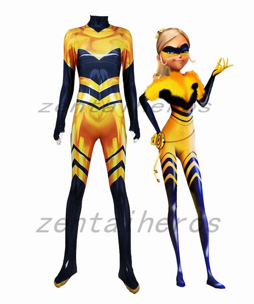 

queen bee ladybug dyesub cosplay bodysuit 3d imprimer lycra spandex zentai costume halloween party suit, Black;red