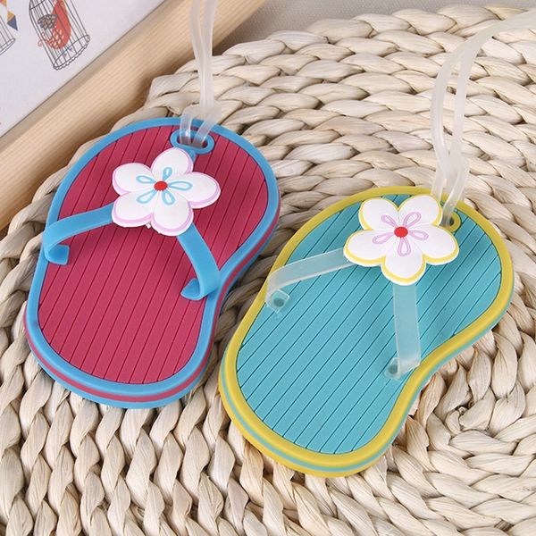 100pcs Flip Flop Shape Bagaglio Tag Tronco Carte Striscia Valigia Etichetta Borse Etichette Accessori da viaggio Festa di nozze Souvenir