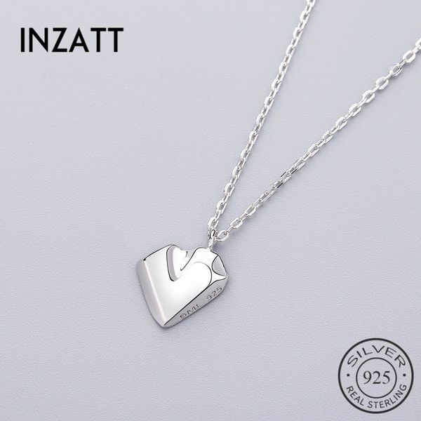 

inzatt real 925 sterling silver iregular geometric heart pendant necklace fine jewelry for women cute wedding party accessories