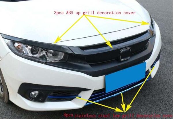 

abs chrome 3pcs car up grille decoration protective cover,4pcs low grille decorative protection cover for honda civic 2016-2021