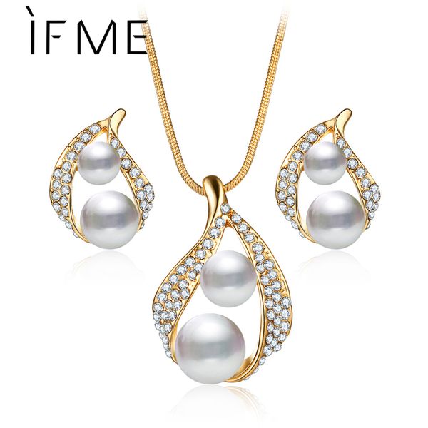 

if me fashion wedding imitation pearl jewelry set gold color waterdrop pendant necklace and earrings set bridal jewlery bijoux, Silver