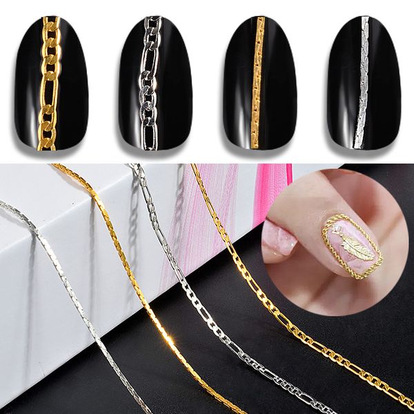 

1pack 50cm thin gold silver nail art metal chains rock punk studs 3d decorations manicure jewelry diy nail art accessories, Silver;gold