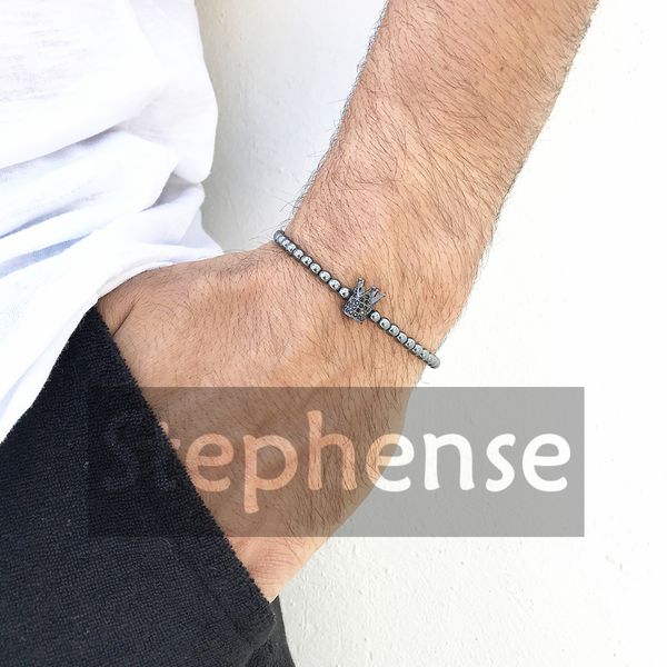 CZ0068 Heißer Verkauf 2019 Herren-Kronen-Charm-Armband, trendiges, schlichtes Design, 4 mm Hämatit, energieeffizientes Armband, kostenloser Versand