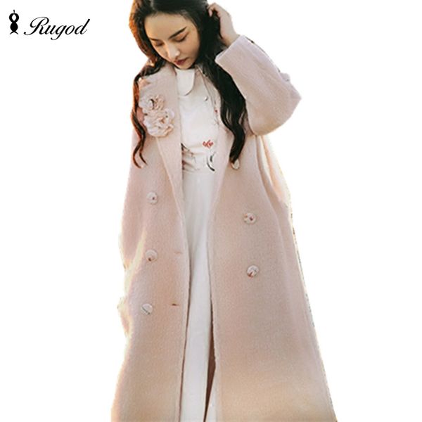 

rugod 2018 wholesale autumn winter woolen coat woman long sleeved female elecoat theatrical retro commuter women overcoat, Tan;black