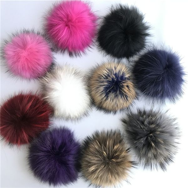 

15см / 6" Большой Real Raccoon Fur PomPom Бал для Hat Cap пальто Обувь Accessaries ж Баттона