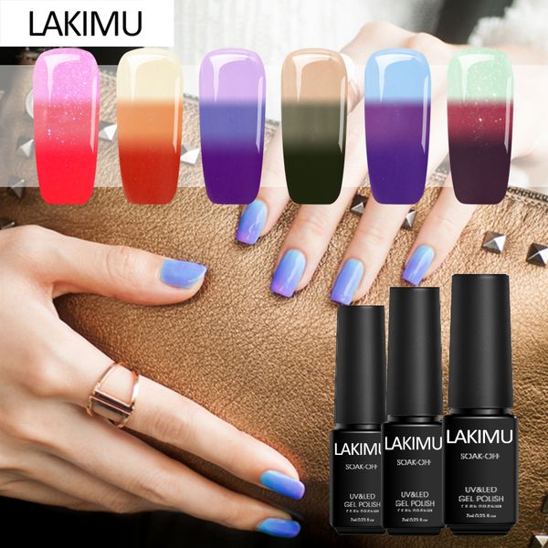 

lakimu soak off nail art uv gel polish varnish color permanente changing thermal glitter shimmer gel temperature nail primer, Red;pink