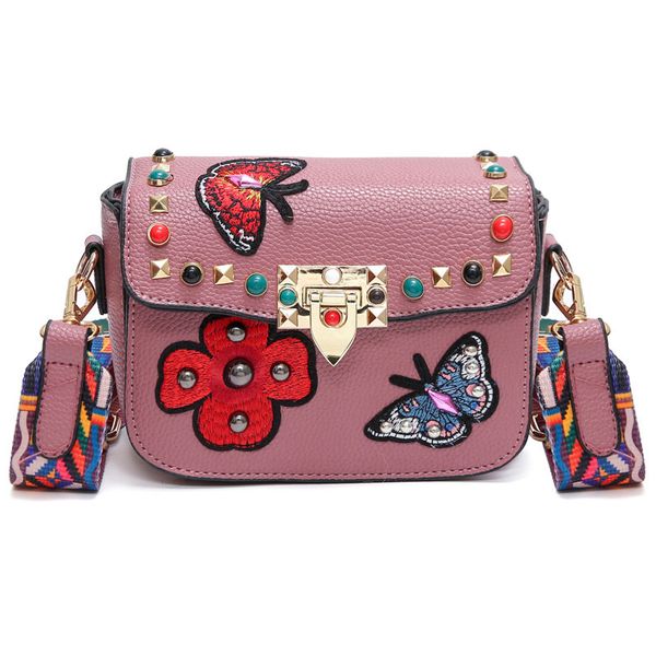

2018 butterfly animal pattern fashion mini women bags rivets embroidery floral bag designer pu leather crossbody bags sac a main
