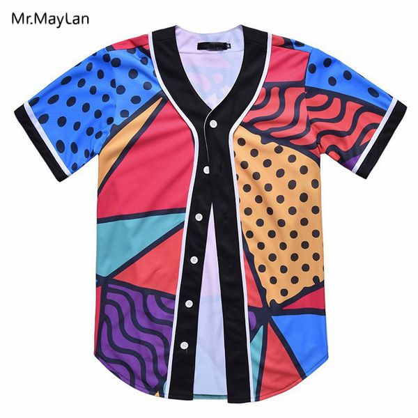 

Битник красочные печати 3D уличная футболка мужчины Бейсбол Джерси кнопка с корот