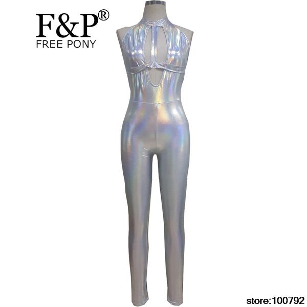 Sexy Prata Macacão Holográfico Macacões Sem Mangas Bodysuit Jumpsuit Festival Rave Partido Bodysuit Mulheres Outfit Fato Use