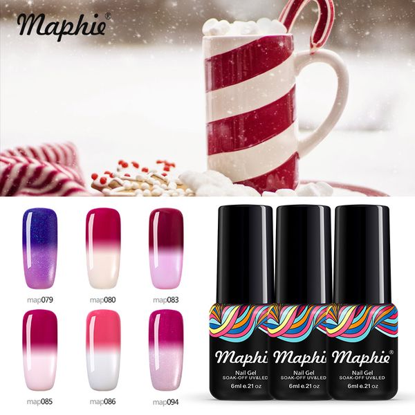 

maphie 6pcs/lot thermal uv nail gel polish soak off temperature nail gel lacquer chameleon led hybrid varnish kits, Red;pink