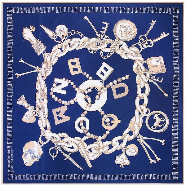 

fashion twill silk women scarf 130*130 euro design chain letters skull print square scarves gift large silk shawls s18101904, Blue;gray