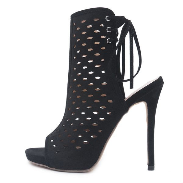 

women's shoes hollow lace up black high heels 13cm high-heeled high heels fashion nightclub shoes dress shoes