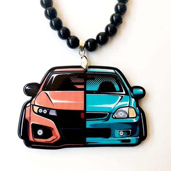 Yellow Japanese Texi Racing Car Model Trunk Badge Double Sides Printed Pendant Rearview Mirror Jdm Ornament Fashion Accessory Auto Interior Parts Auto