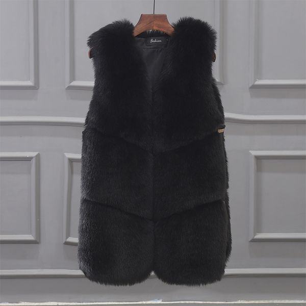 

2018 new faux fur vest women imitation long fox fur vest thick warm winter faux black grey long thicker coat woman